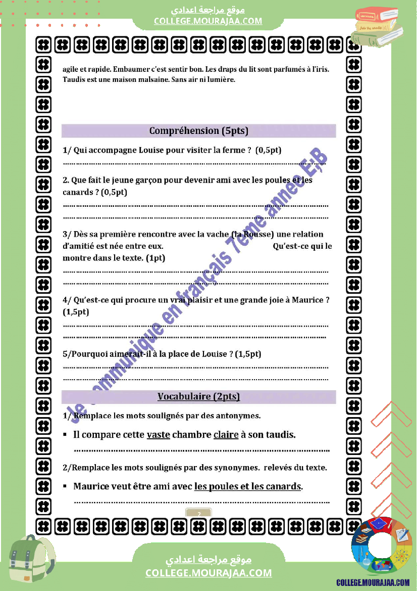 7eme annee francais 1er trimestre devoir de synthese n 1 corrige