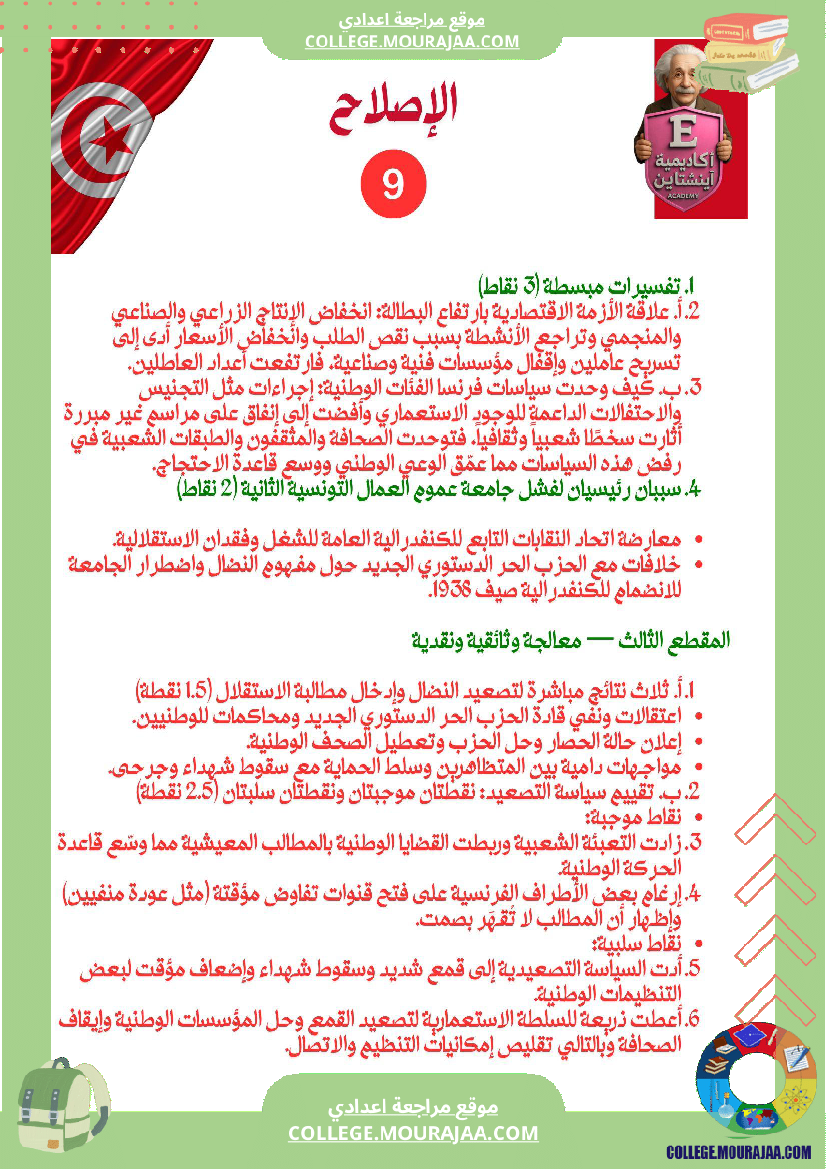 فرض تأليفي عدد 1 تاريخ تاسعة أساسي