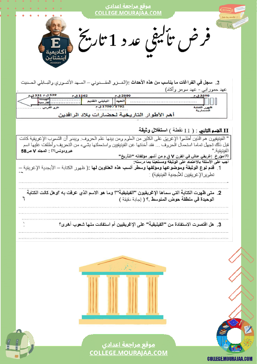 فرض تأليفي عدد 1 في التاريخ السنة السابعة أساسي