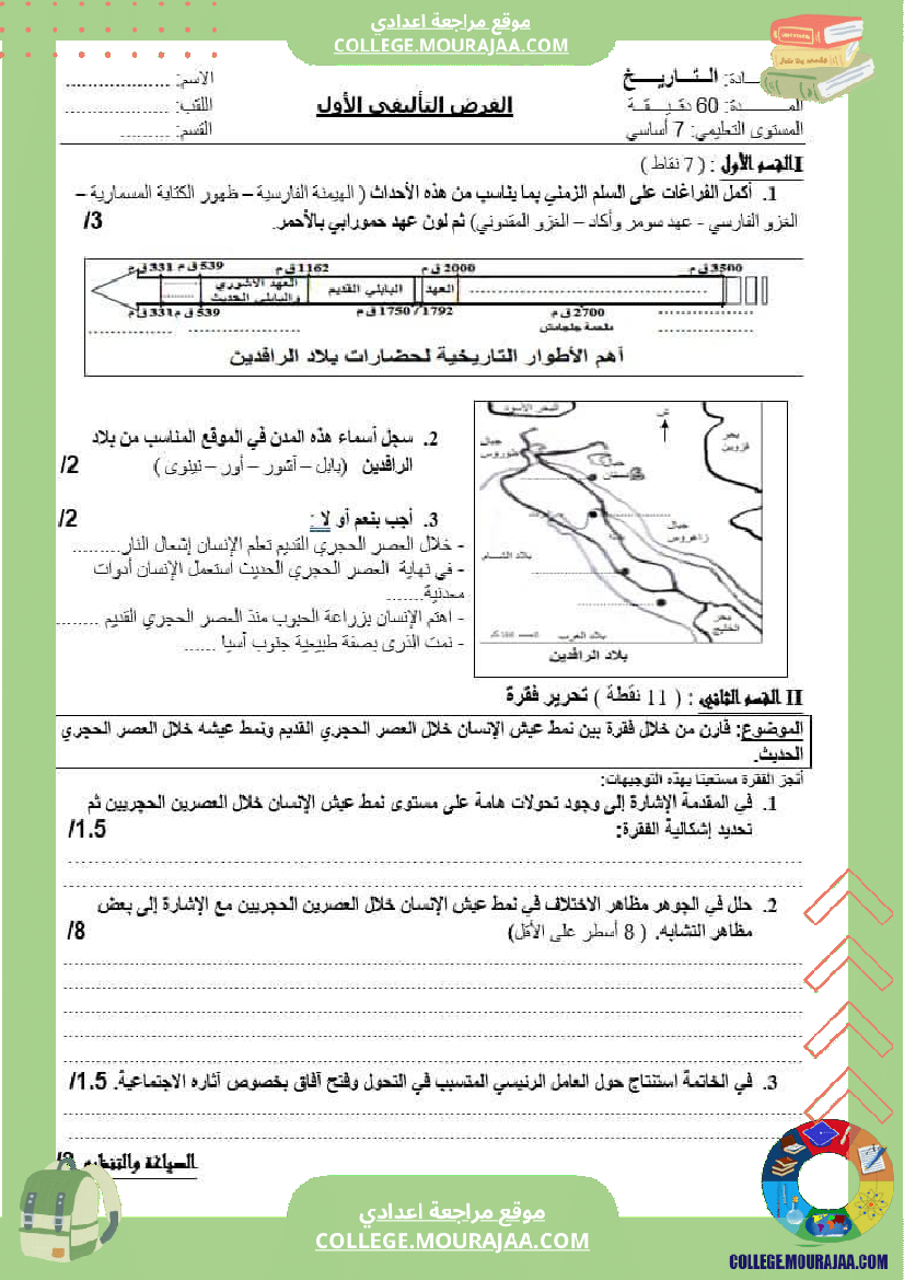 فرض تاليفي عدد1 تاريخ سنة السابعة مع الاصلاح