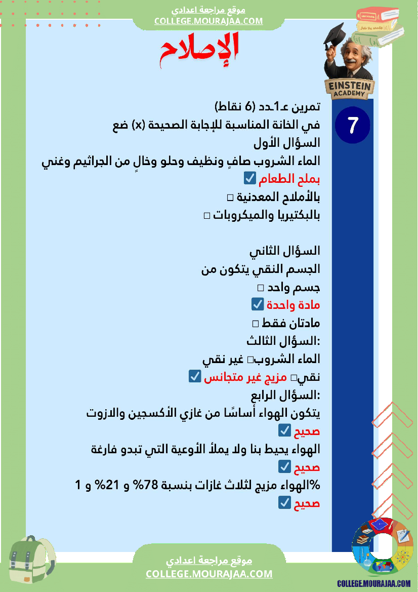 فرض تأليفي عدد 1 فيزياء السنة السابعة أساسي