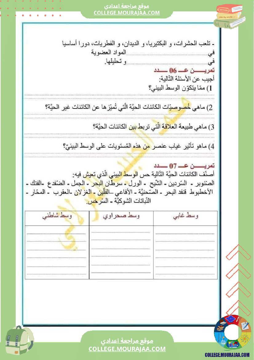 سابعة أساسي علوم طبيعية فرض تأليفي عدد 1 مع الاصلاح