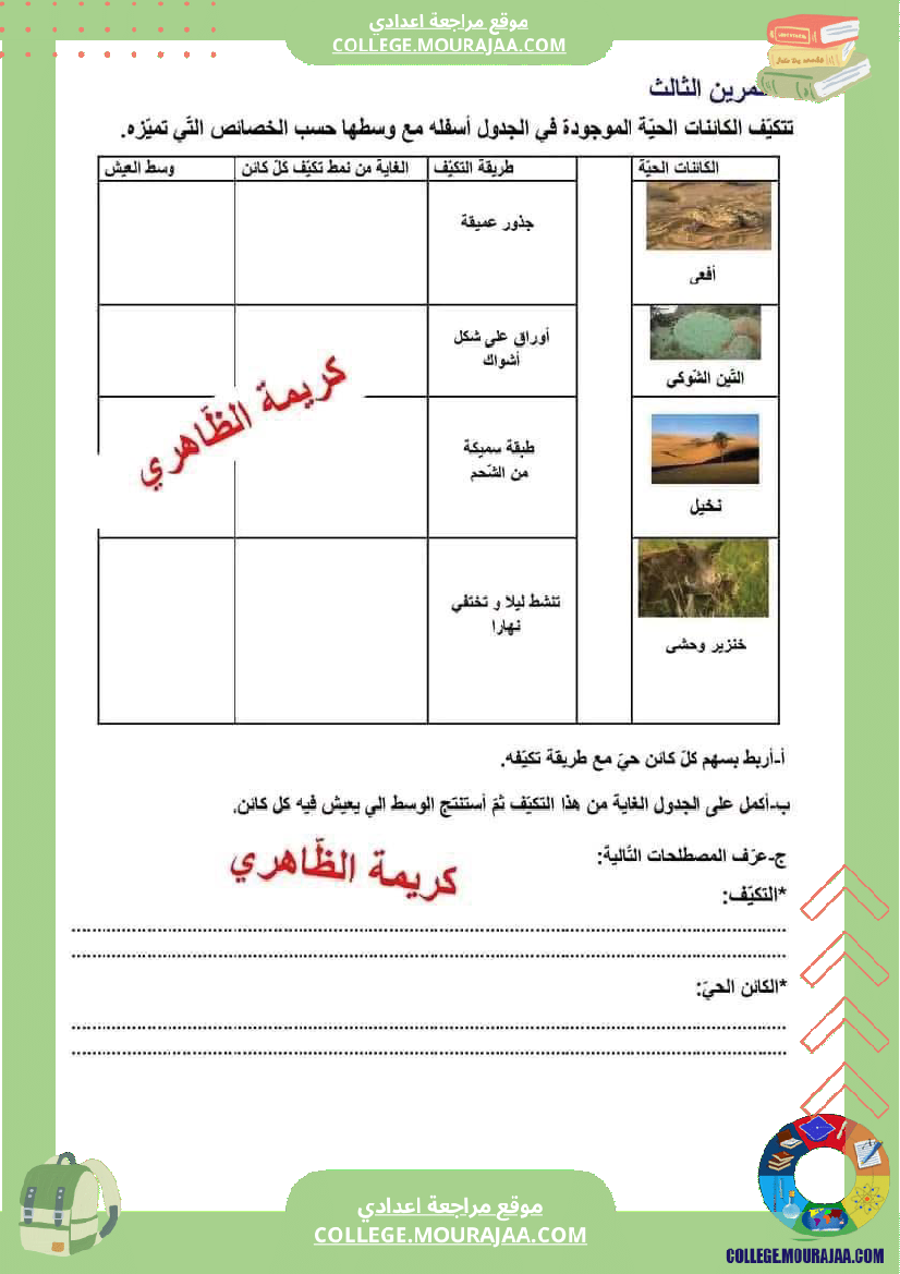 سابعة أساسي فروض تاليفية عدد 1 علوم طبيعية
