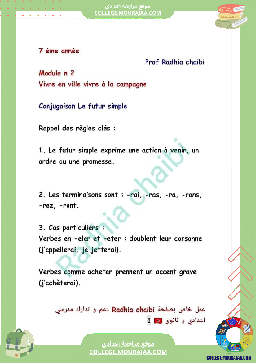 7 eme francais module n 2 vivre en ville vivre a la campagne conjugaison le futur simple