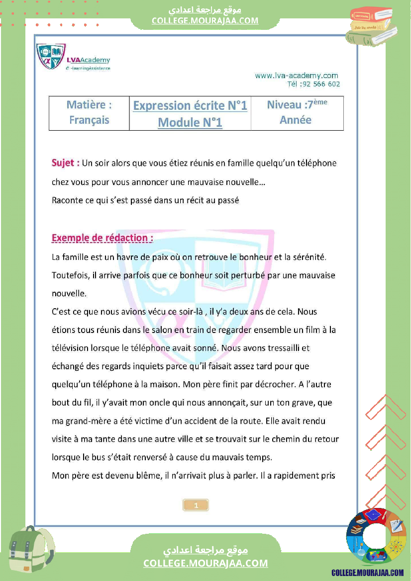 7eme francais module 1 en famille production ecrite
