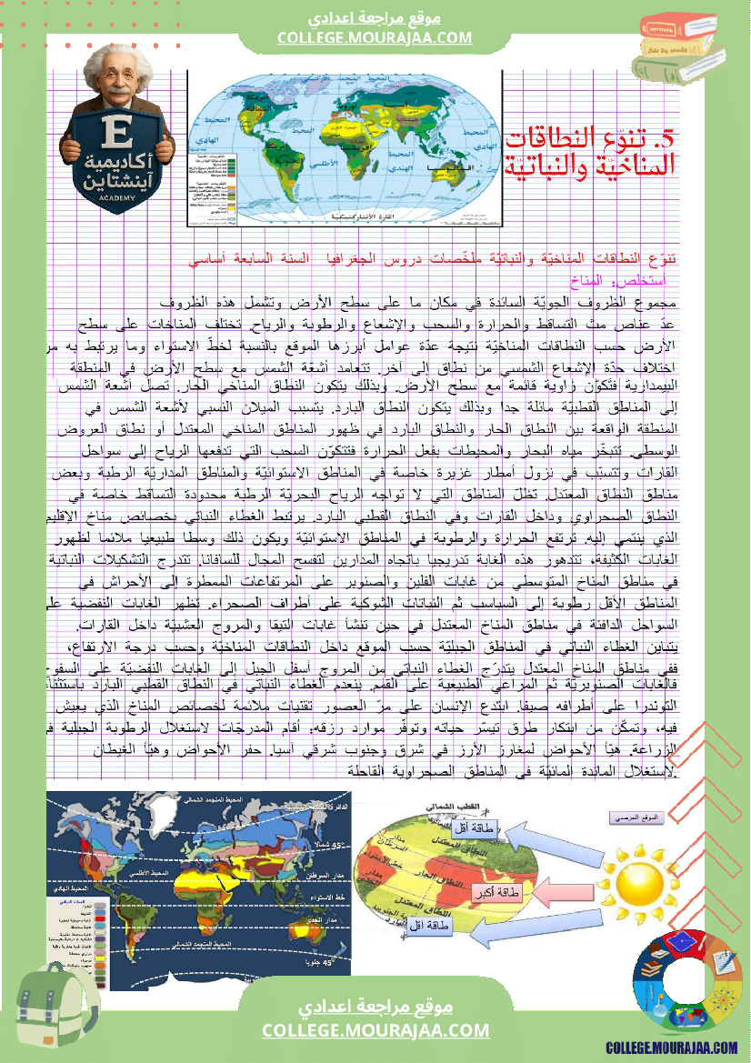 تنو ع النطاقات المناخية والنباتية المستوى السنة السابعة أساسي