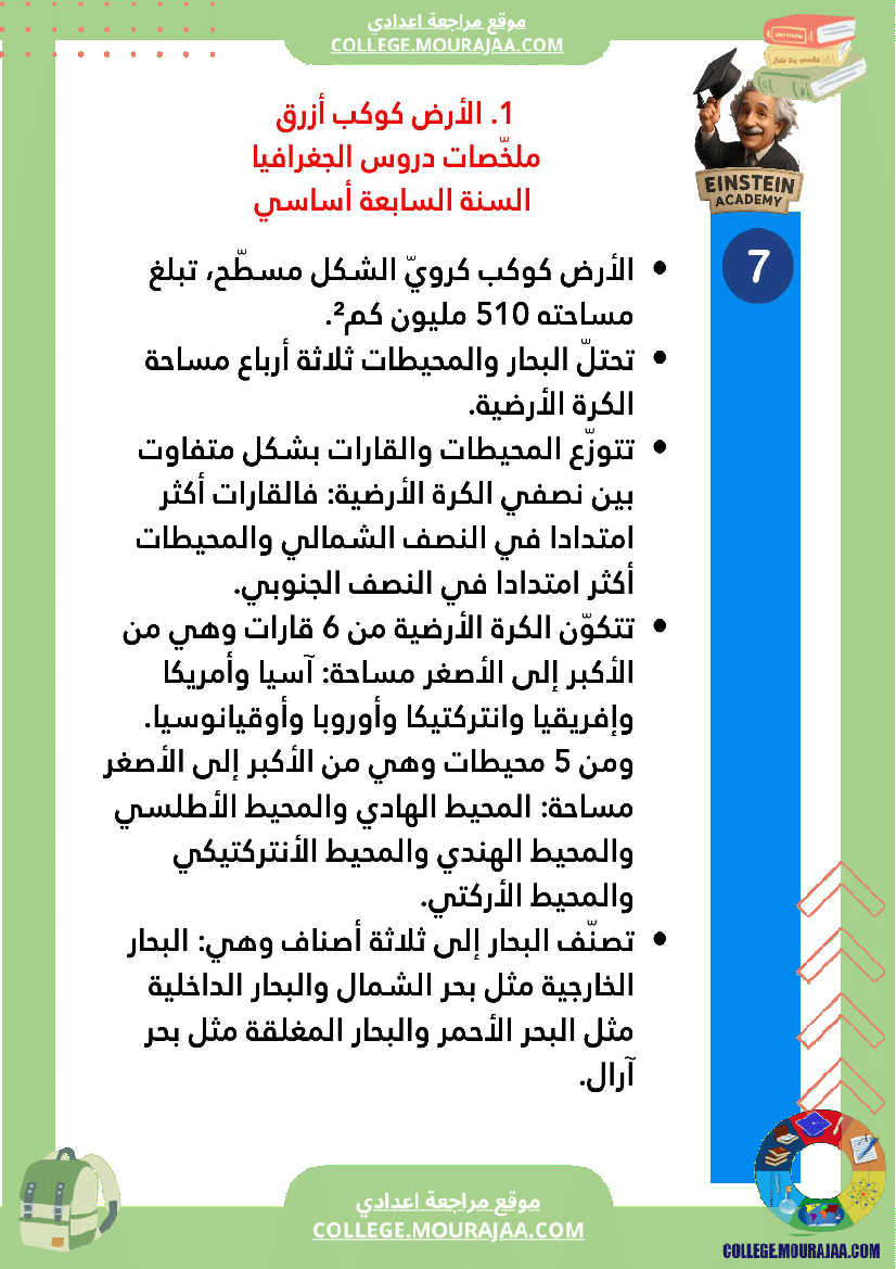 ملخصات دروس الجغرافيا السنة السابعة أساسي الثلاثي الأو ل