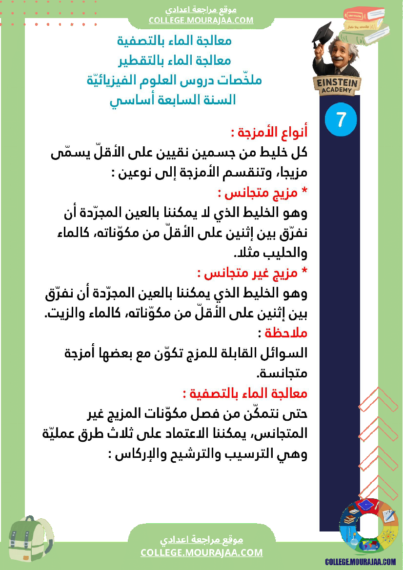 ملخصات دروس العلوم الفيزيائية السنة السابعة أساسي الثلاثي الأو ل