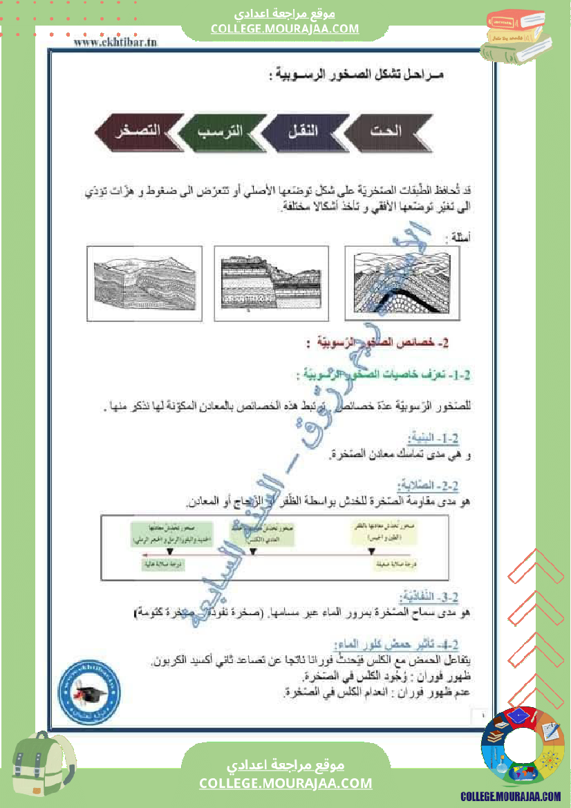 سابعة أساسي علوم الحياة و الأرض خصائص الصخور الرسوبية