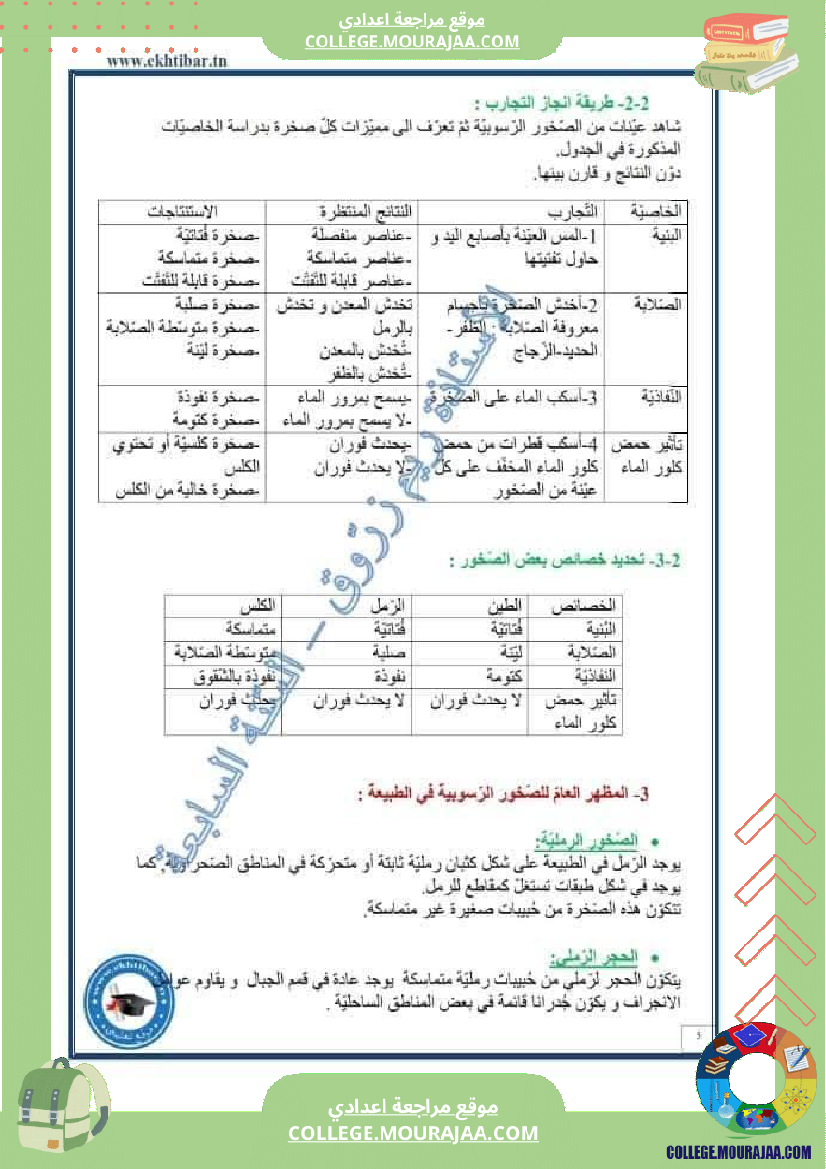 سابعة أساسي علوم الحياة و الأرض خصائص الصخور الرسوبية