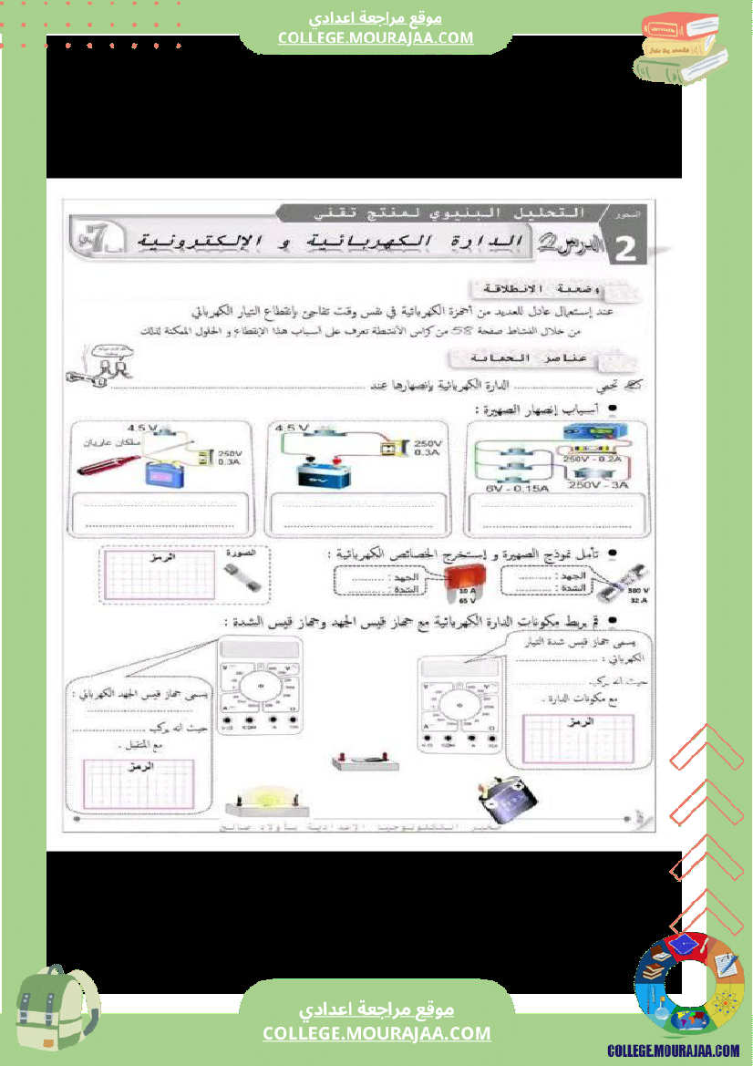 سابعة أساسي تكنولوجيا الثلاثي الأول الدارة الكهربائية و الالكترونية