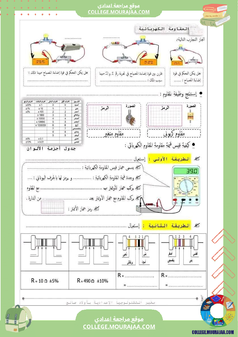 سابعة أساسي تكنولوجيا الثلاثي الأول الدارة الكهربائية و الالكترونية