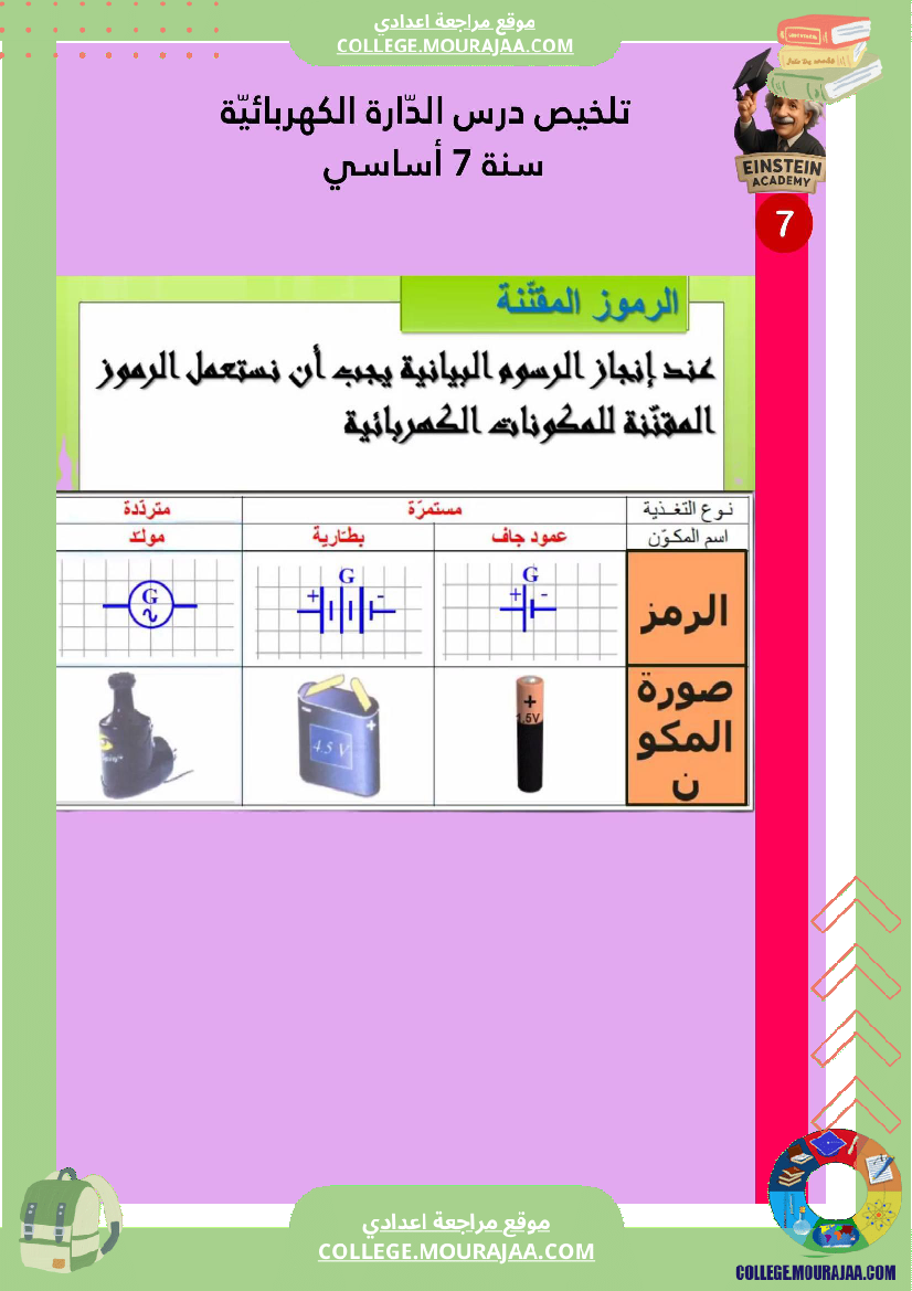 ملخص درس الد ارة الكهربائية سنة 7 أساسي