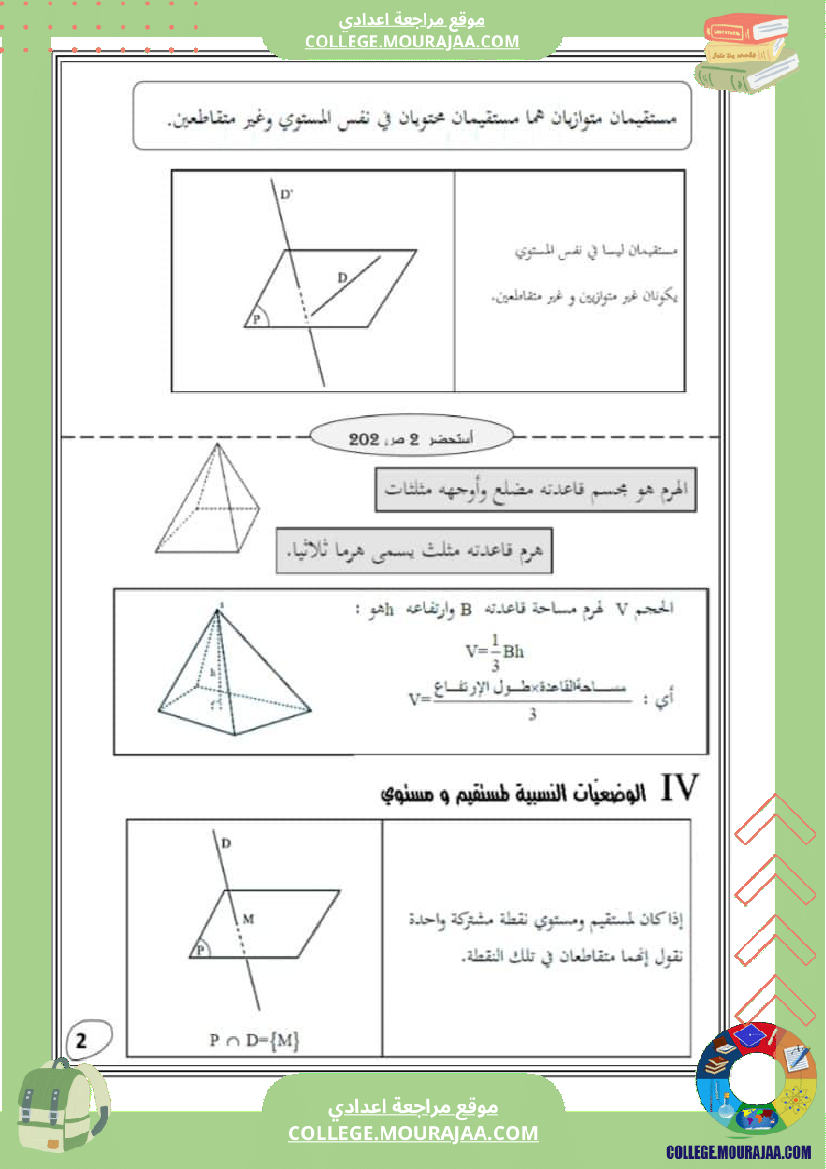التعامد_في_الفضاء_تاسعة_أساسي_ملخص_الدرس_مع_اصلاح_تمارين