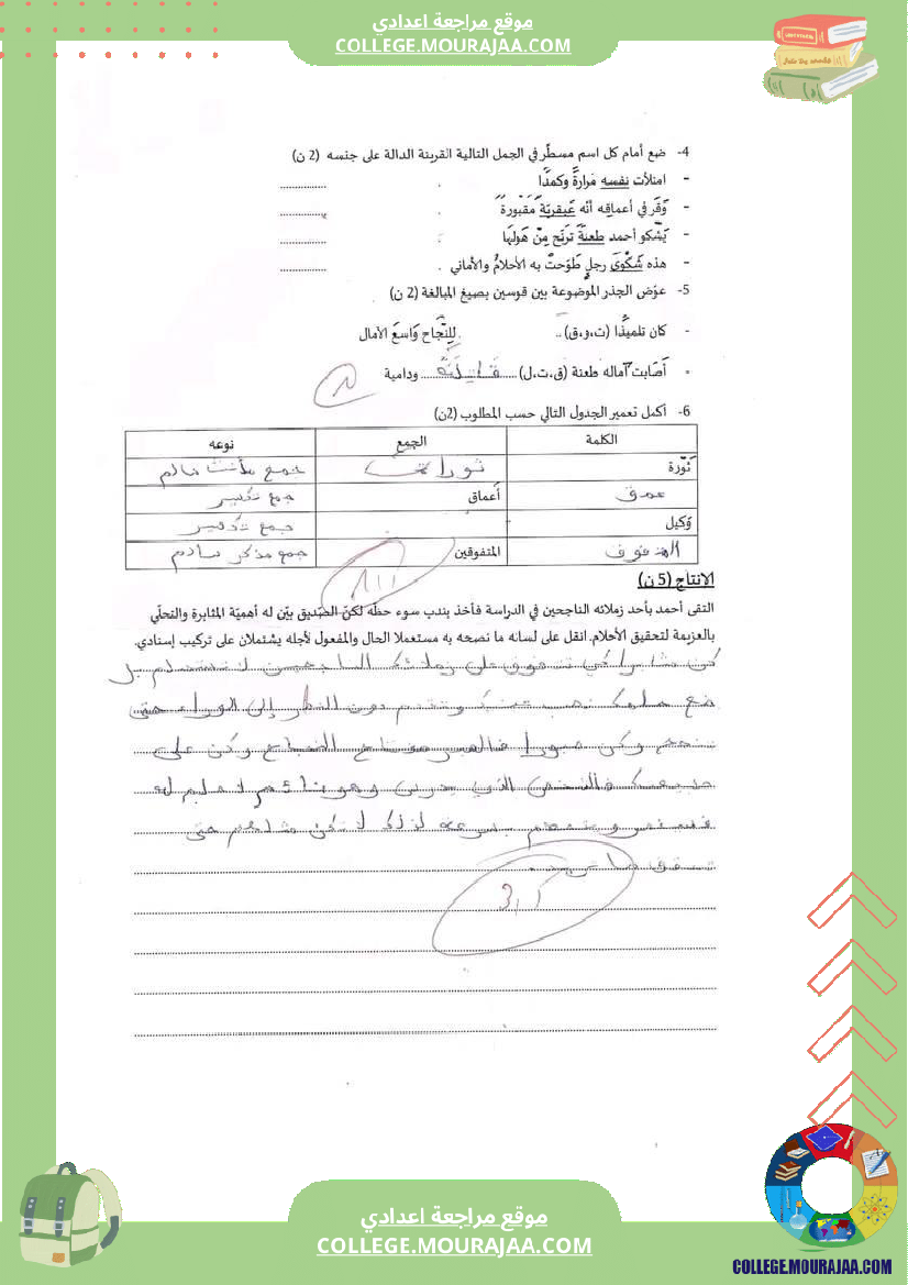 فرض تأليفي الثامنة في العربية الثلاثي الثالث