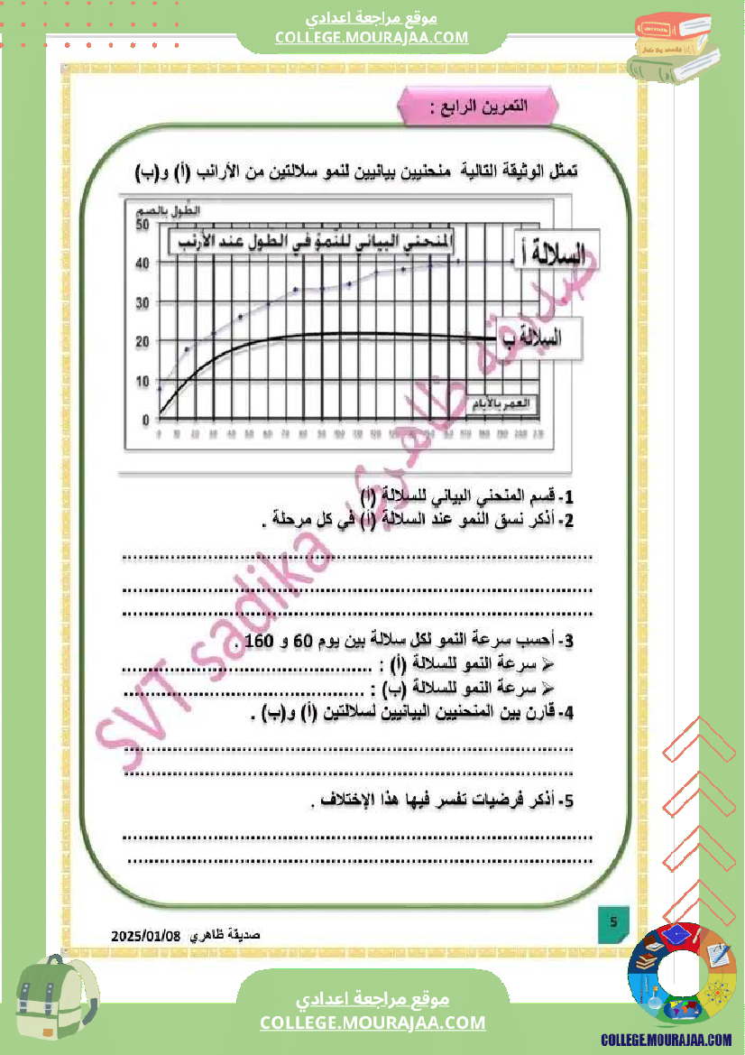 فرض تأليفي الثامنة علوم الحياة و الارض الثلاثي الثالث