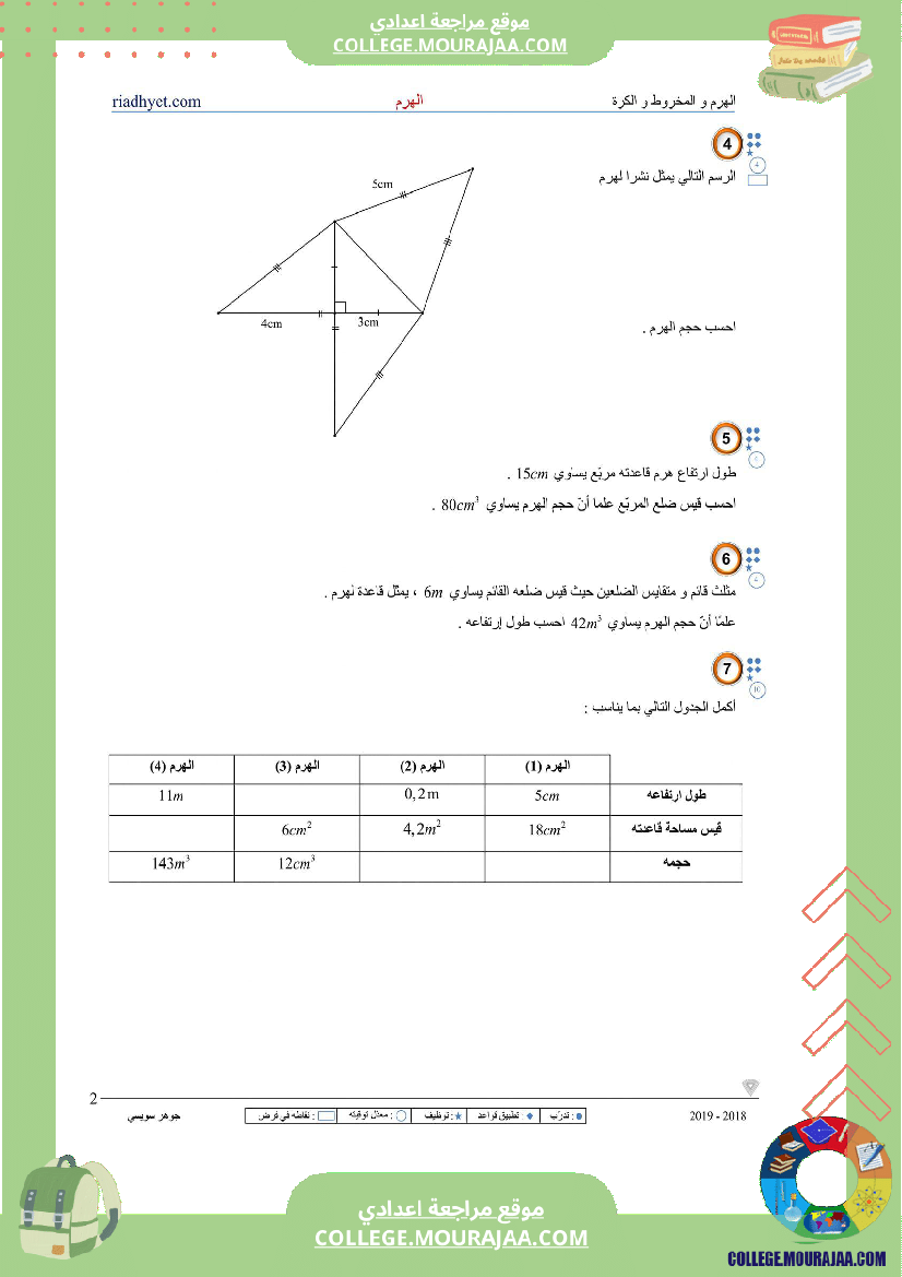 الثامنة_اساسي_الهرم_المخروط_والكرة_سلسلة_تمارين