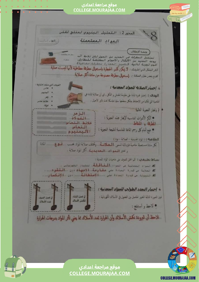 درس المواد المستة سنة ثامنة تربية تكنولوجية