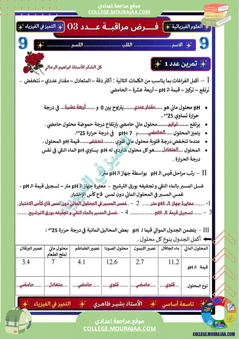 فرض_مراقبة_التاسعة_العلوم_الفيزيائية_الثلاثي_الثالث