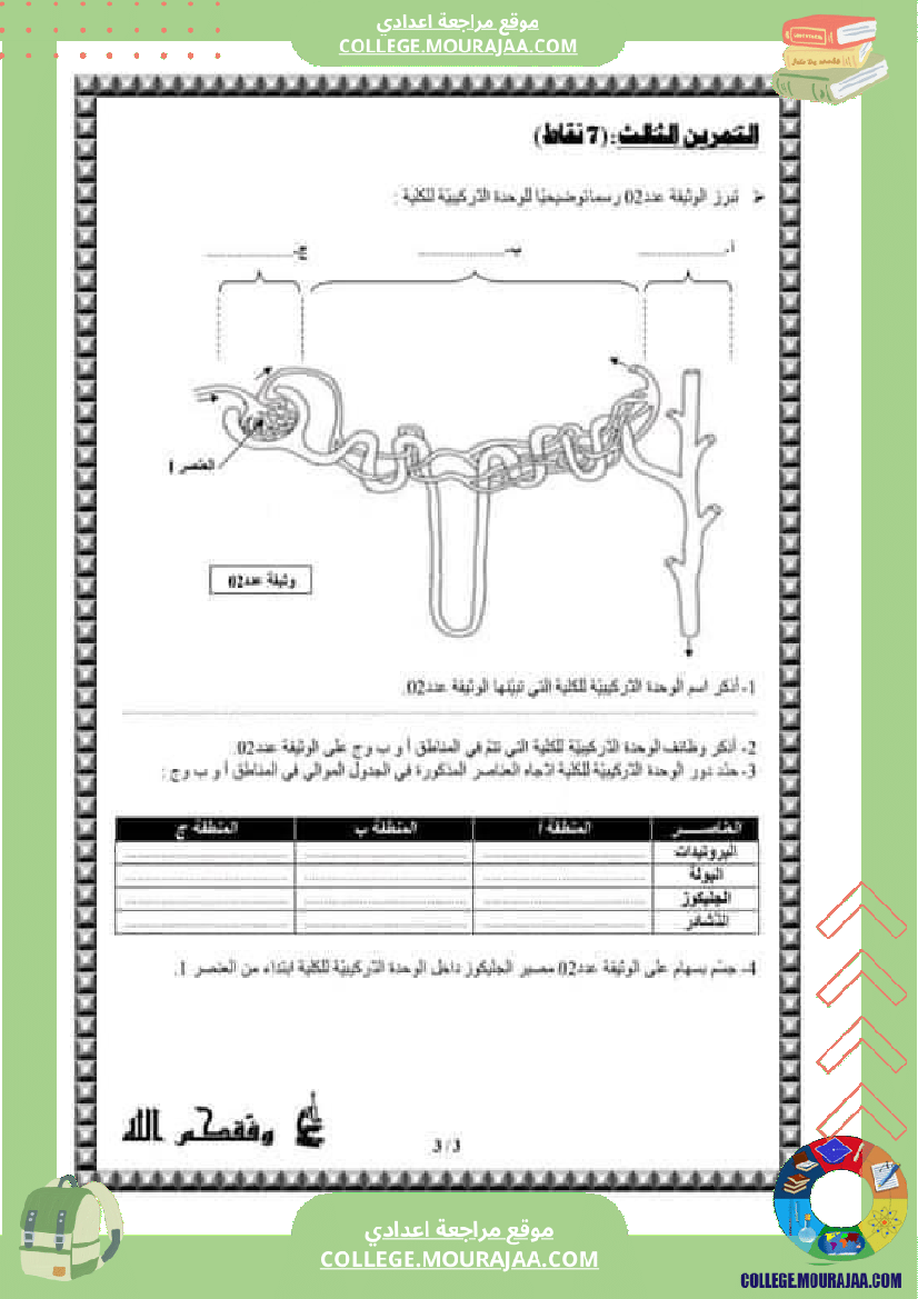 فرض مراقبة التاسعة علوم الحياة و الارض ثلاثي ثالث