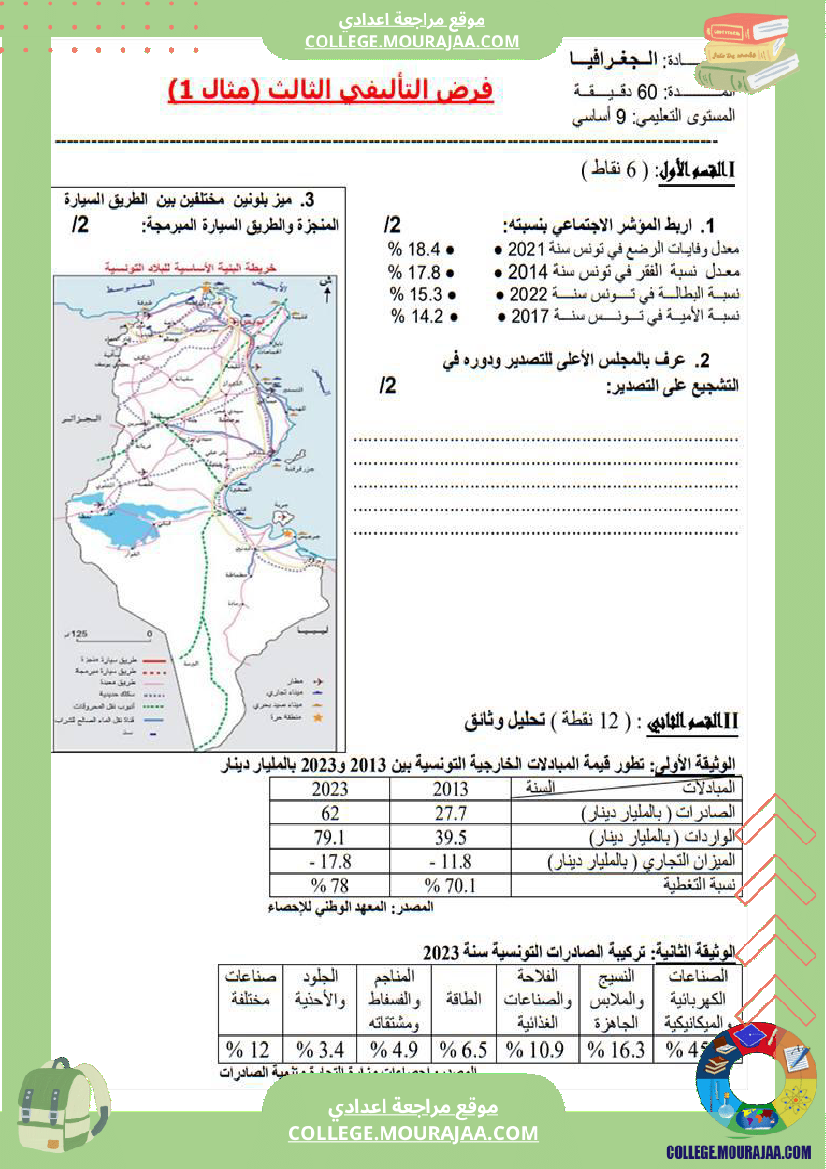 فرض تأليفي التاسعة الجغرافيا الثلاثي الثالث