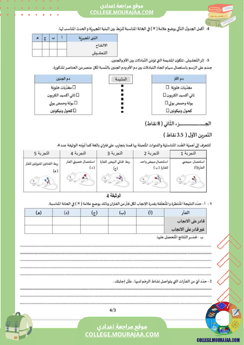 فرض تأليفي موحد عدد 3 علوم الحياة والأرض للسنوات التاسعة أساسي
