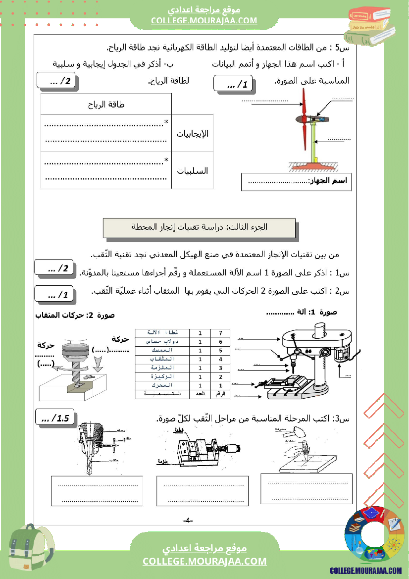 فرض تأليفي التاسعة التربية التكنولوجية الثلاثي الثالث