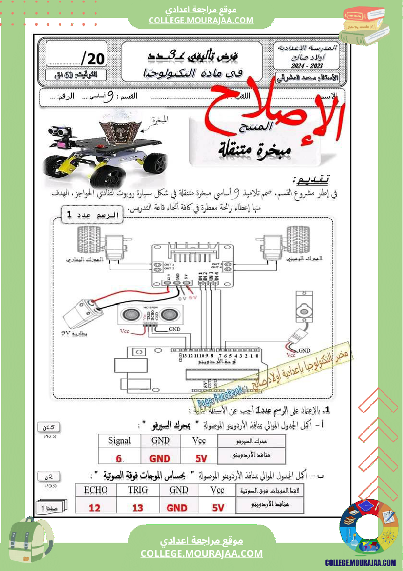 فرض تأليفي التاسعة في التربية التكنولوجية الثلاثي الثالث