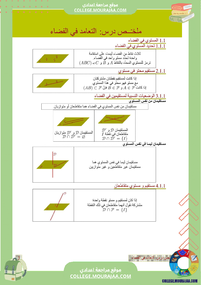 9اساسي ملخص درس التعامد في الفضاء