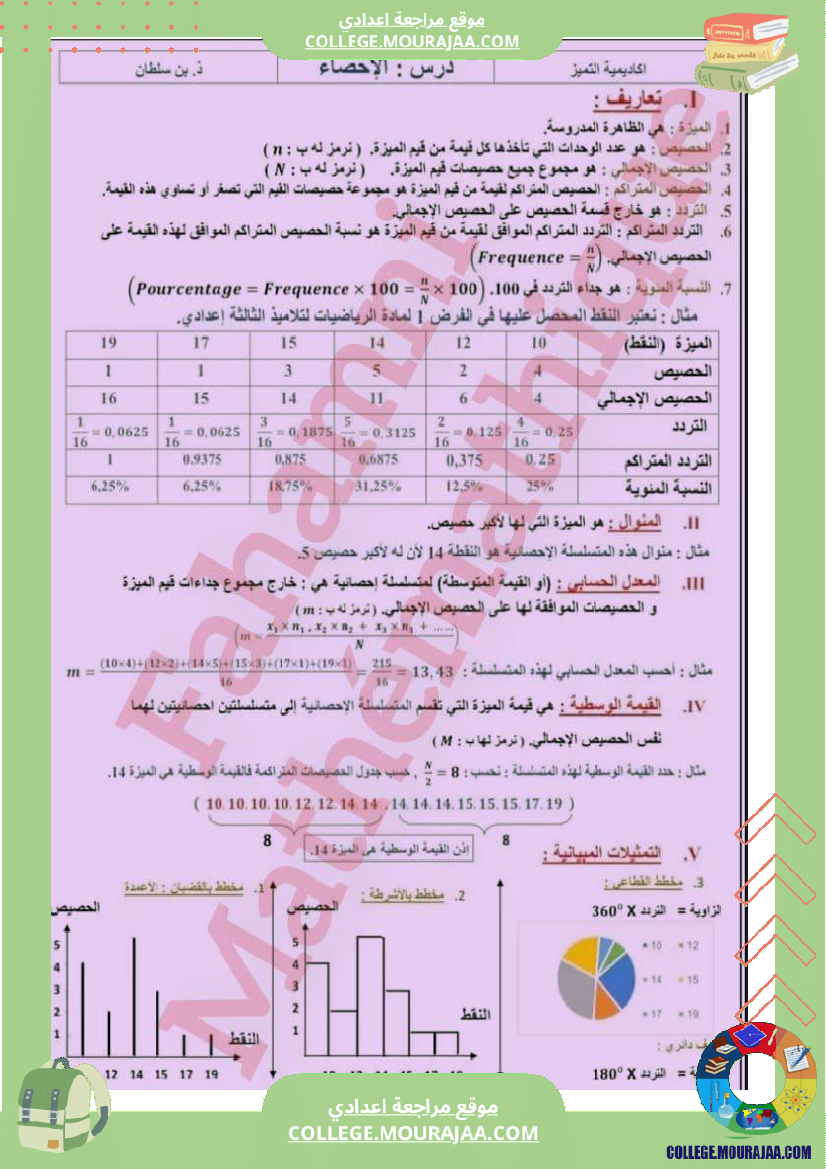 تاسعة الإحصاء والإحتمالات