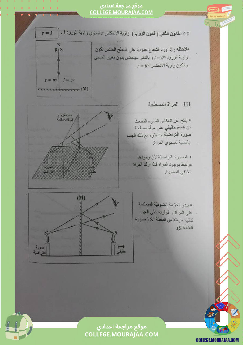 سنة_تاسعة_درس_انعكاس_الضوء_مع_بعض_التمارين_للاستفادة