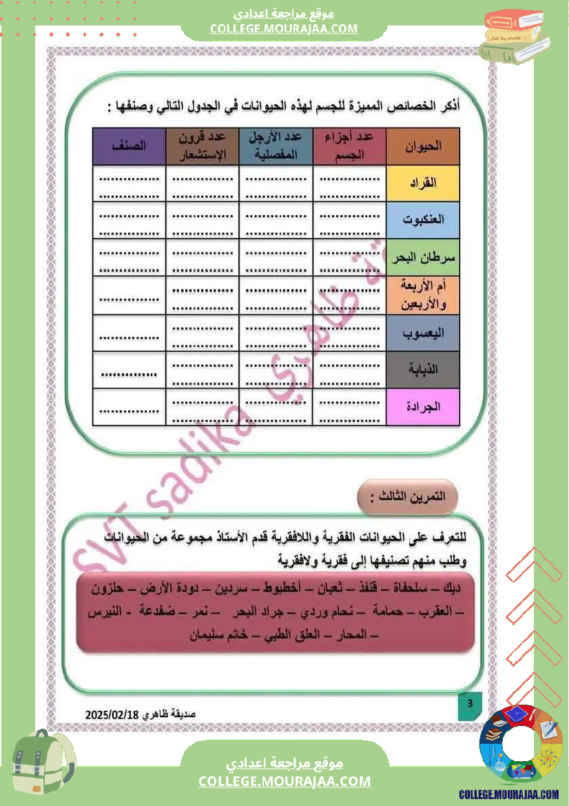 فرض مراقبة السابعة علوم الحياة و الارض الثلاثي الثالث