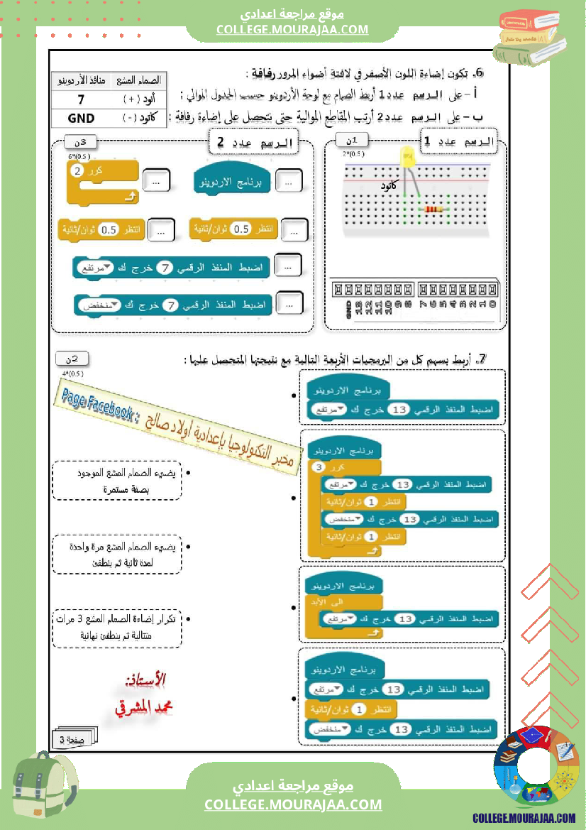 فرض مراقبة للسنة السابعة التربية التكنولوجية الثلاثي الثالث