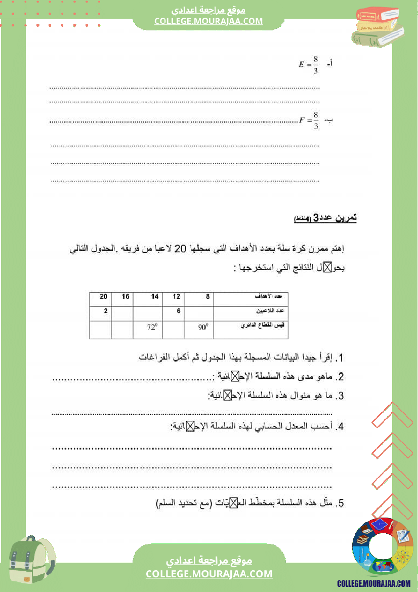 فرض تأليفي للسنة السابعة الرياضيات الثلاثي الثالث