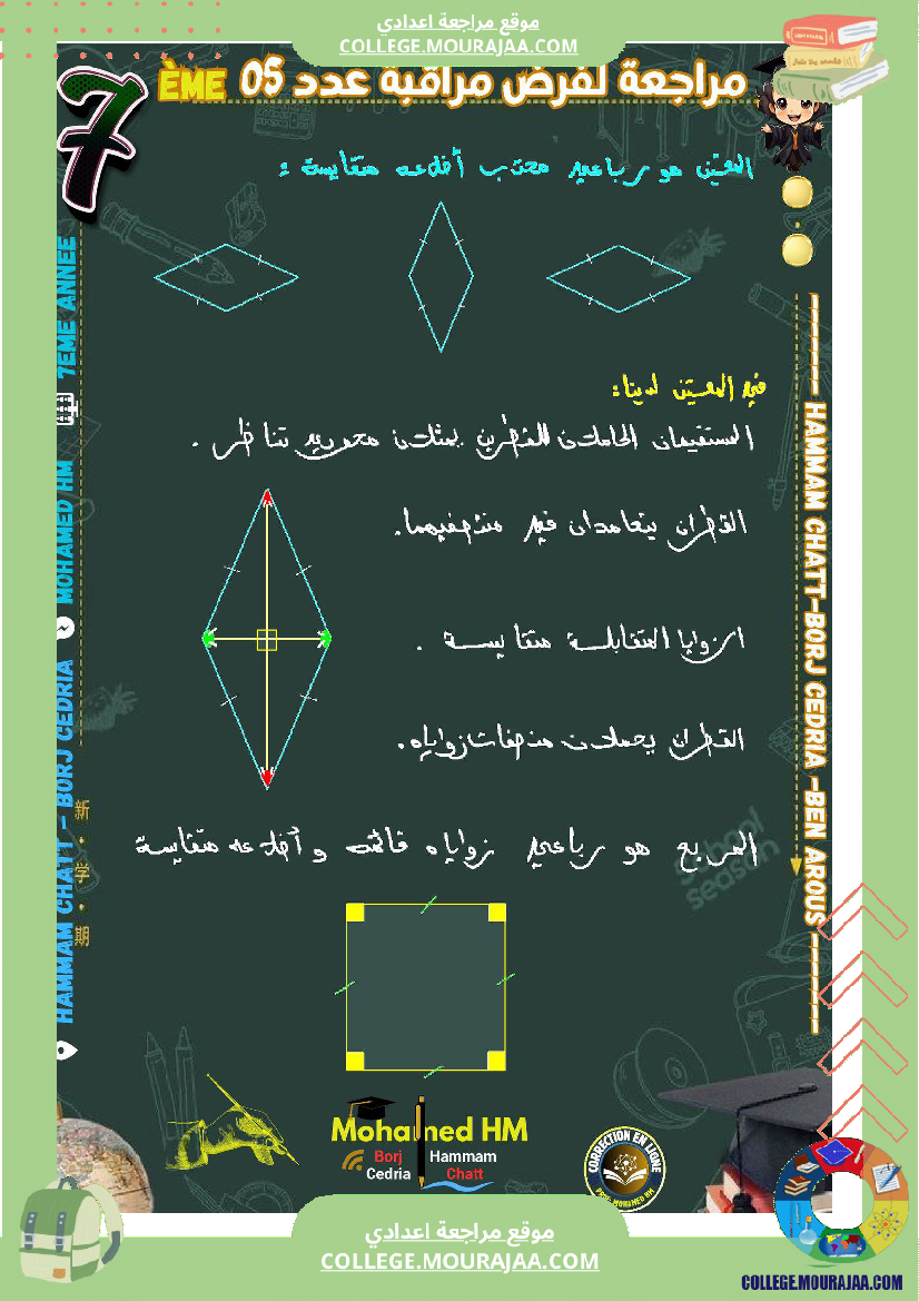 السنة السابعة مراجعة لفرض مراقبة عدد 05 في الرياضيات 1
