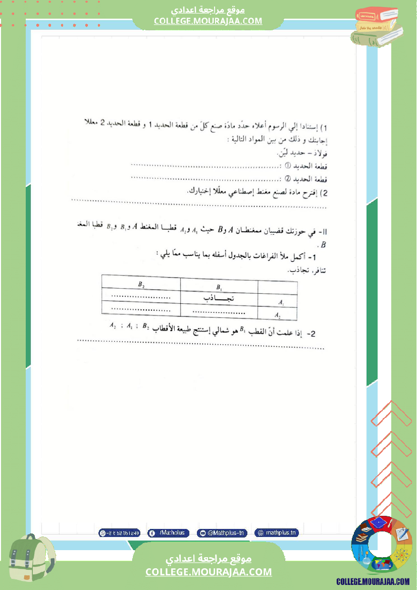 السابعة اساسي فيزياء استعدادا لفرض المراقبة عدد 3 تلخيص للدروس تمارين تطبيقية فروض مع الاصل