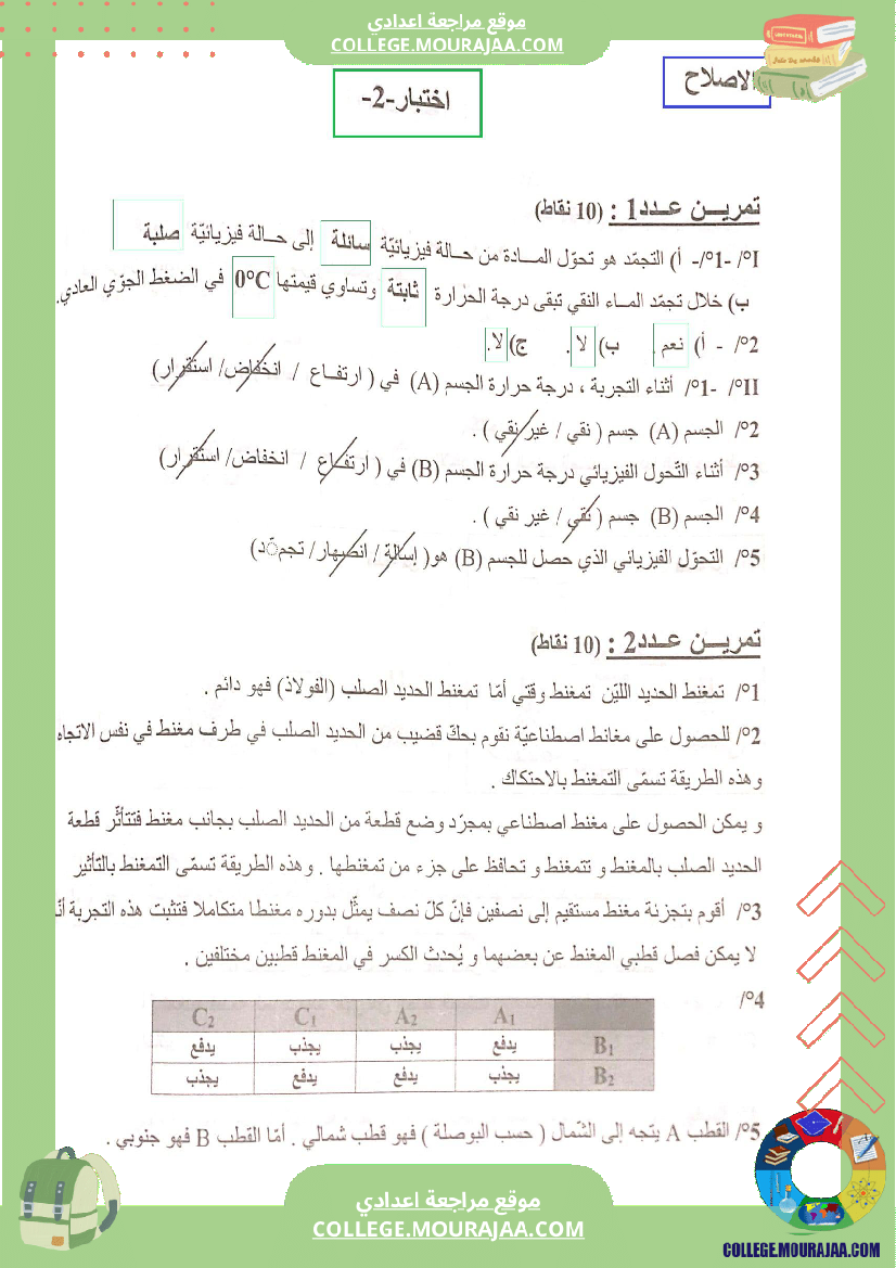 السابعة اساسي فيزياء استعدادا لفرض المراقبة عدد 3 تلخيص للدروس تمارين تطبيقية فروض مع الاصل