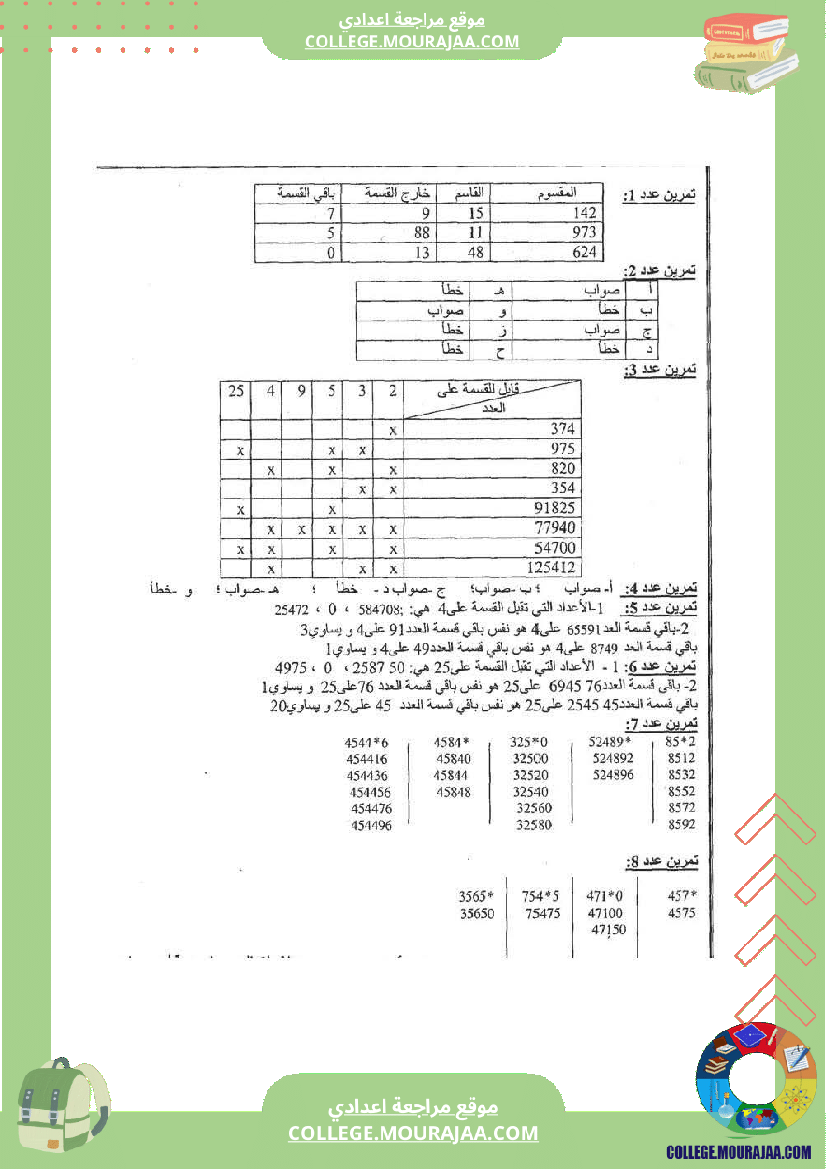 القواسم و المضاعفات تلخيص تمارين و اصلاح