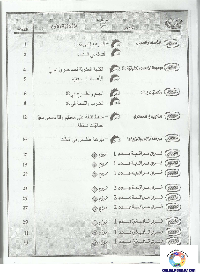 التيسير في الرياضيات سنة تاسعة الثلاثي الاول