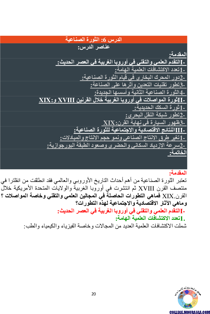 دروس برنامج التاريخ للسنة الثامنة أساسي كاملا