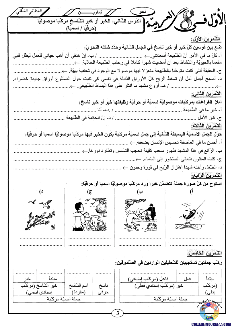 اﻷوّل في الثامنة فروض مراقبة و تأليفية الثامنة اساسي ثلاثي الثاني مع اصلاح