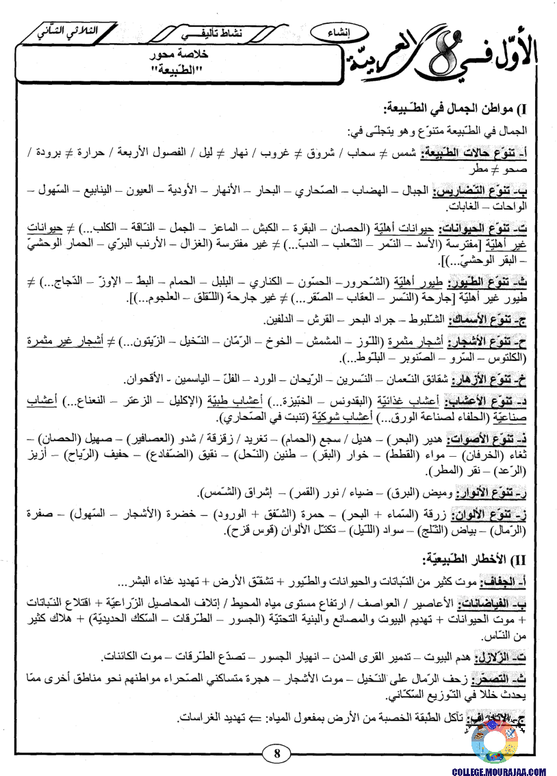 اﻷوّل في الثامنة فروض مراقبة و تأليفية الثامنة اساسي ثلاثي الثاني مع اصلاح