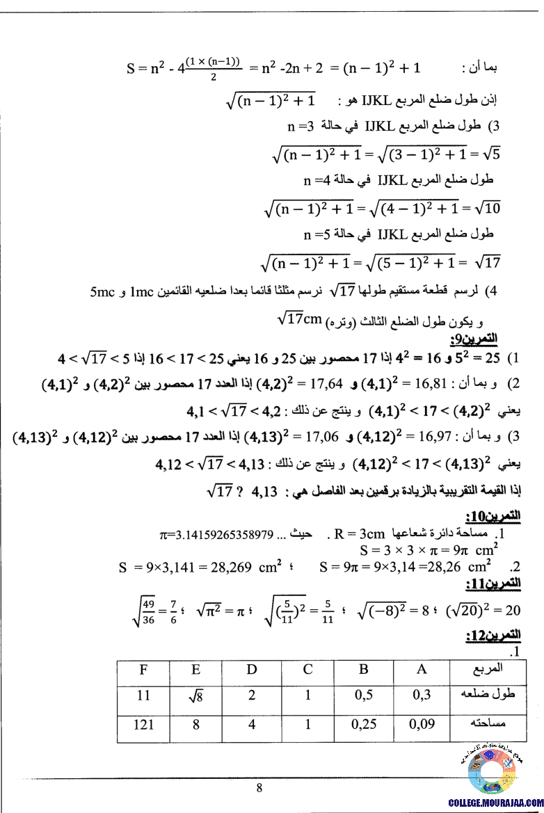 اصلاح تمارين كتاب المدرسي رياضيات 9 اساسي