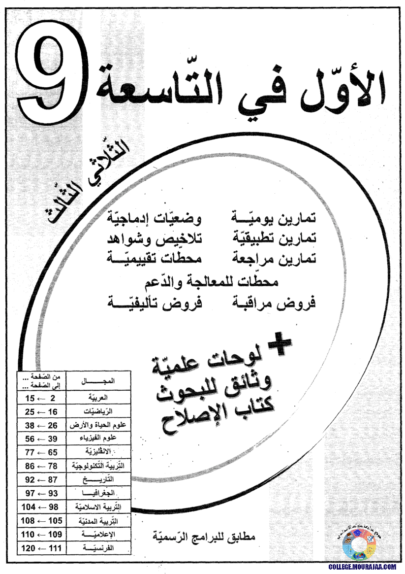 اﻷوّل في التاسعة فروض مراقبة و تأليفية التاسعة اساسي ثلاثي ثالث مع اصلاح