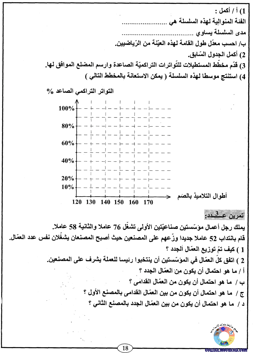 اﻷوّل في التاسعة فروض مراقبة و تأليفية التاسعة اساسي ثلاثي ثالث مع اصلاح