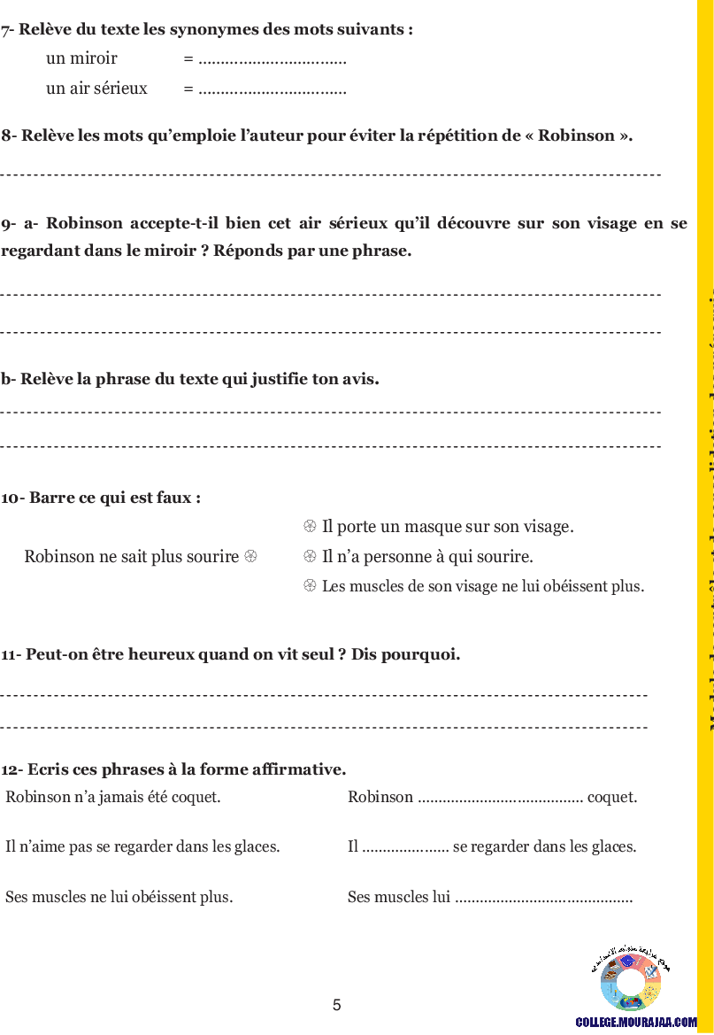 guide francais 7eme annee avec correction