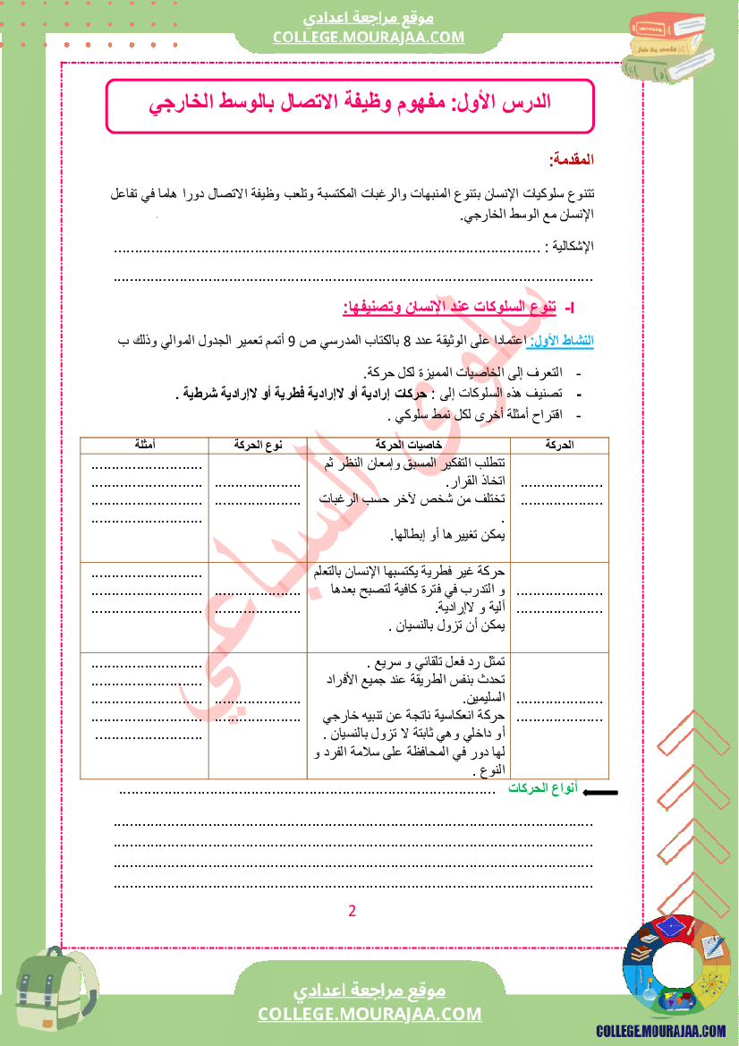كراس علوم الحياة و الأرض سنة التاسعة